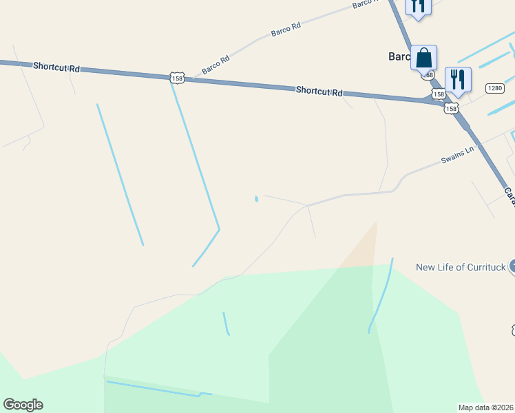 map of restaurants, bars, coffee shops, grocery stores, and more near 135 North Swains Lane in Barco