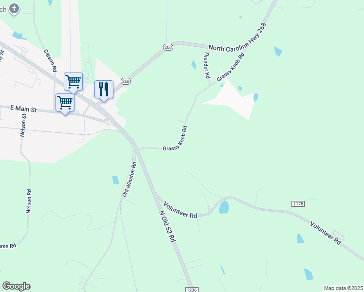 map of restaurants, bars, coffee shops, grocery stores, and more near 1110 Grassy Knob Road in Pilot Mountain