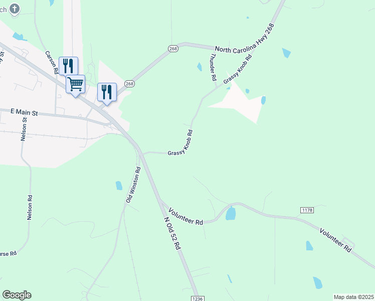 map of restaurants, bars, coffee shops, grocery stores, and more near 1110 Grassy Knob Road in Pilot Mountain