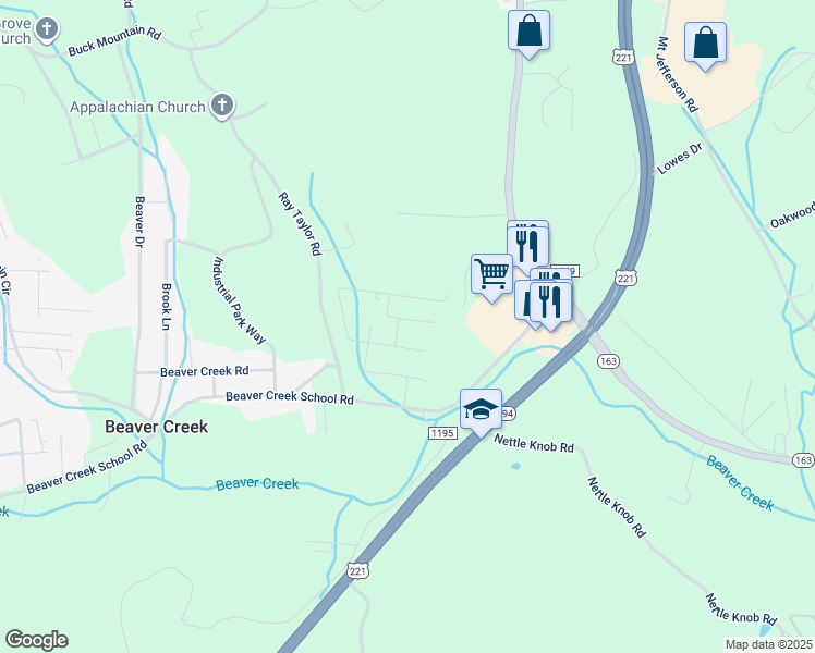 map of restaurants, bars, coffee shops, grocery stores, and more near 194 Old Maple Drive in West Jefferson