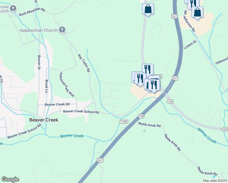 map of restaurants, bars, coffee shops, grocery stores, and more near 194 Old Maple Drive in West Jefferson
