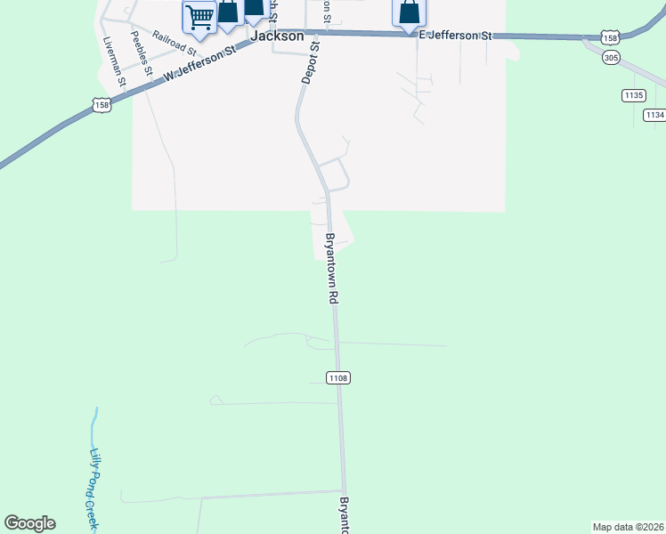 map of restaurants, bars, coffee shops, grocery stores, and more near 6503-6533 Bryantown Road in Jackson