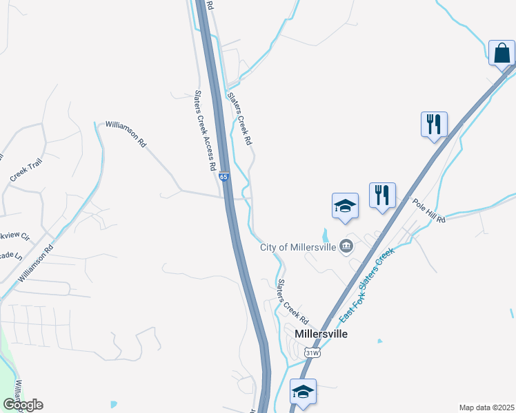 map of restaurants, bars, coffee shops, grocery stores, and more near 1124 Slaters Creek Road in Goodlettsville