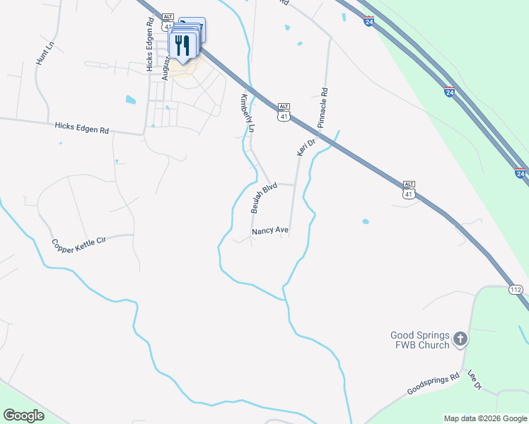 map of restaurants, bars, coffee shops, grocery stores, and more near 116 Beulah Boulevard in Pleasant View