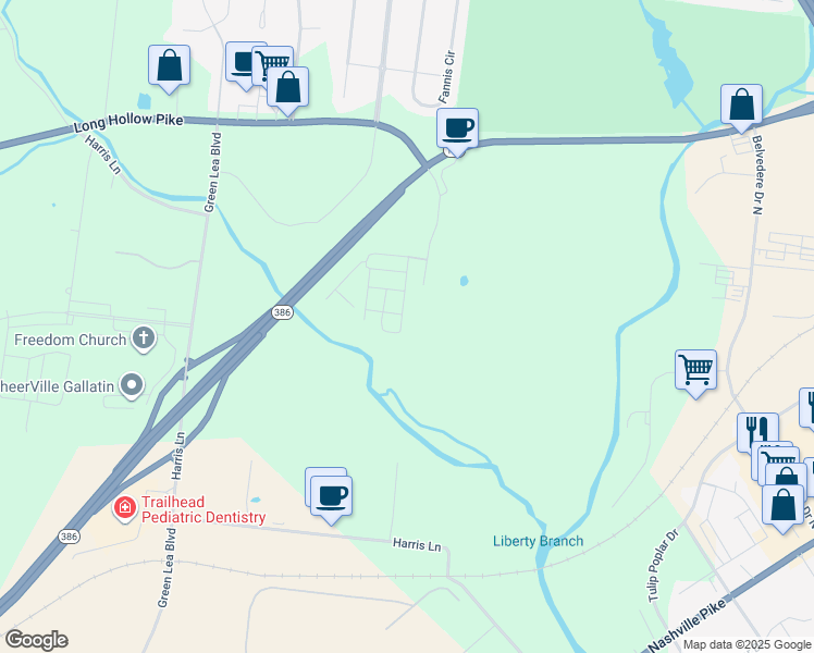 map of restaurants, bars, coffee shops, grocery stores, and more near 1113 Long Hollow Pike in Gallatin