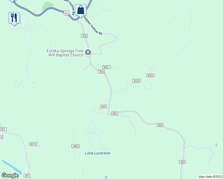 map of restaurants, bars, coffee shops, grocery stores, and more near 136 County Road 302 in Eureka Springs