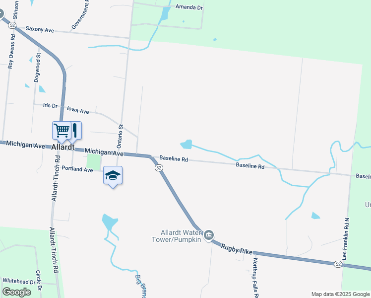 map of restaurants, bars, coffee shops, grocery stores, and more near 2423 Baseline Road in Jamestown