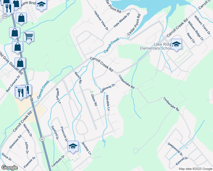 map of restaurants, bars, coffee shops, grocery stores, and more near 2 Caleb Court in Johnson City