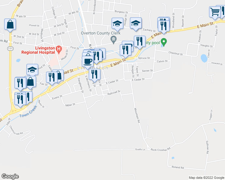 map of restaurants, bars, coffee shops, grocery stores, and more near 19 Goodpasture in Livingston