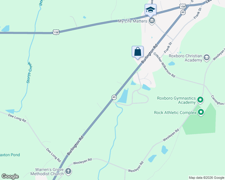 map of restaurants, bars, coffee shops, grocery stores, and more near 856 Burlington Road in Roxboro