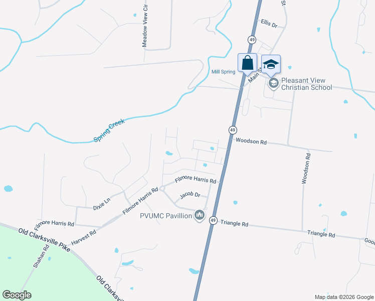 map of restaurants, bars, coffee shops, grocery stores, and more near 2335 Tennessee 49 in Pleasant View