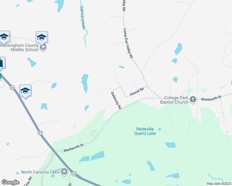 map of restaurants, bars, coffee shops, grocery stores, and more near 130 Craddock Lane in Reidsville