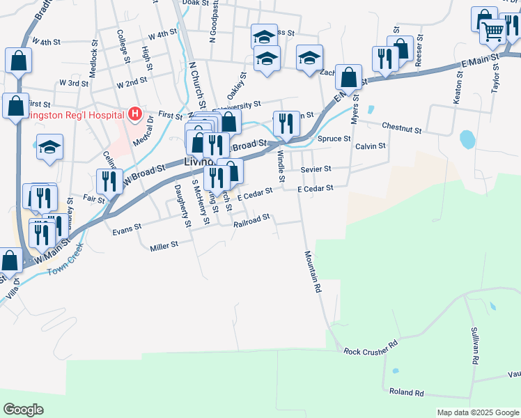 map of restaurants, bars, coffee shops, grocery stores, and more near 19 Goodpasture in Livingston