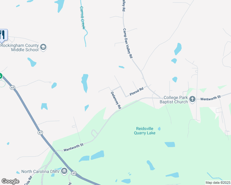 map of restaurants, bars, coffee shops, grocery stores, and more near 130 Craddock Lane in Reidsville