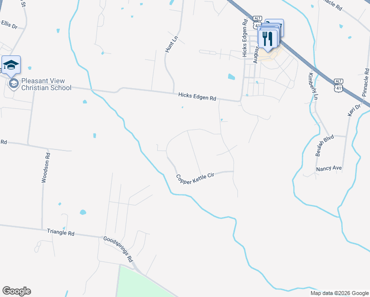 map of restaurants, bars, coffee shops, grocery stores, and more near 1004 Ridge View Dr in Pleasant View