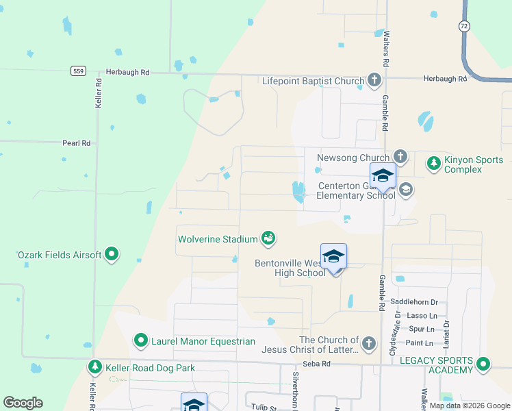 map of restaurants, bars, coffee shops, grocery stores, and more near 1240 Silver Maple Street in Centerton