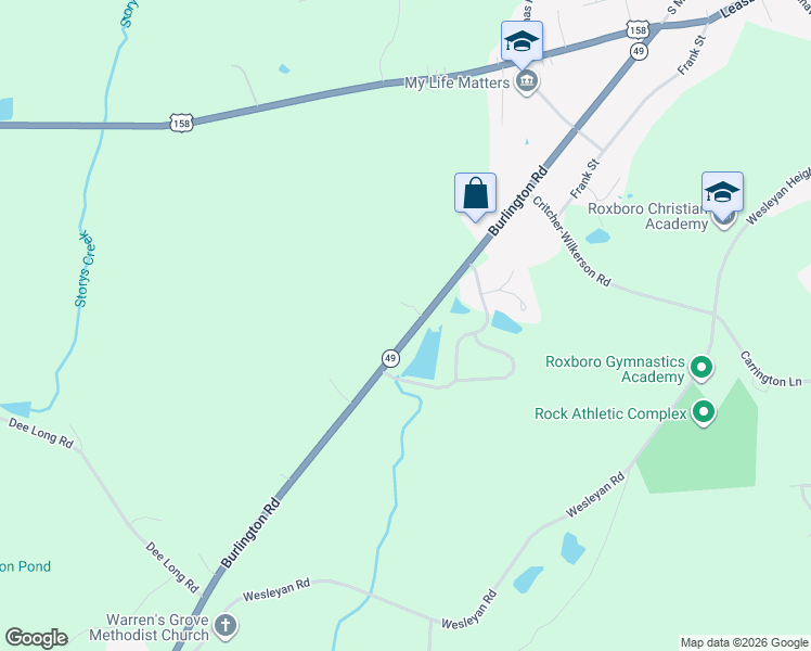map of restaurants, bars, coffee shops, grocery stores, and more near 856 Burlington Road in Roxboro