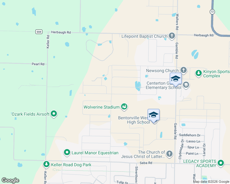 map of restaurants, bars, coffee shops, grocery stores, and more near 1240 Silver Maple Street in Centerton