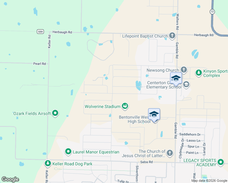 map of restaurants, bars, coffee shops, grocery stores, and more near 1240 Silver Maple Street in Centerton