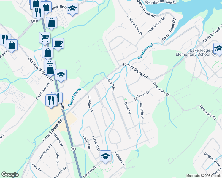 map of restaurants, bars, coffee shops, grocery stores, and more near 4213 Ranch Rd in Johnson City