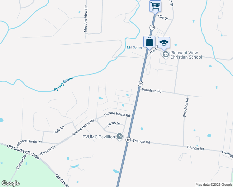 map of restaurants, bars, coffee shops, grocery stores, and more near 2335 Tennessee 49 in Pleasant View