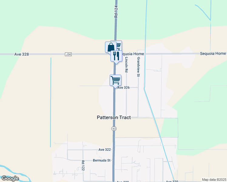 map of restaurants, bars, coffee shops, grocery stores, and more near 32400 North Dinuba Boulevard in Visalia