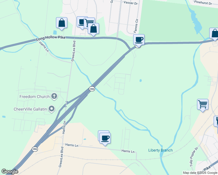 map of restaurants, bars, coffee shops, grocery stores, and more near 1195 Long Hollow Pike in Gallatin