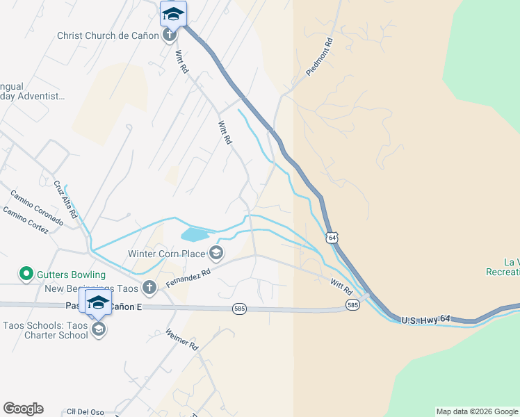 map of restaurants, bars, coffee shops, grocery stores, and more near San Geronimo Road in Taos