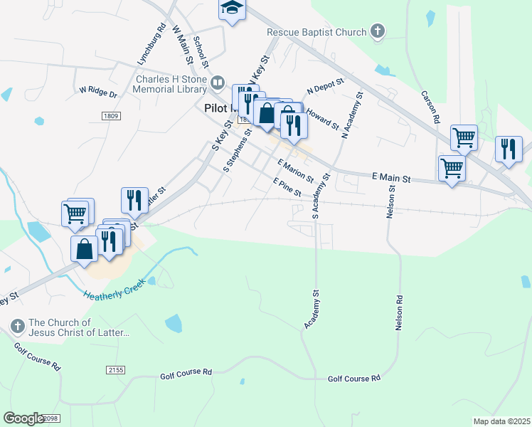 map of restaurants, bars, coffee shops, grocery stores, and more near 508 South Davis Street in Pilot Mountain