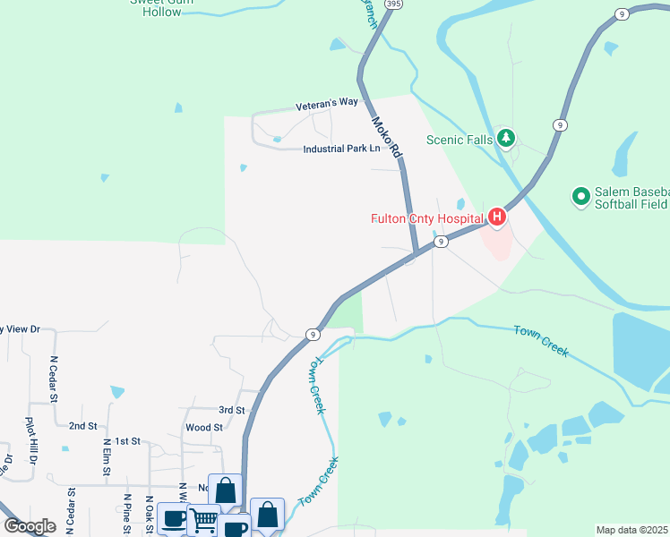 map of restaurants, bars, coffee shops, grocery stores, and more near 422 North Main Street in Salem