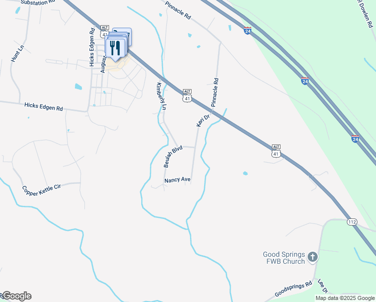 map of restaurants, bars, coffee shops, grocery stores, and more near 133 Keri Drive in Pleasant View