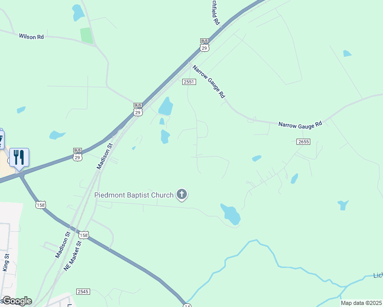 map of restaurants, bars, coffee shops, grocery stores, and more near 322 Vfw Road in Reidsville