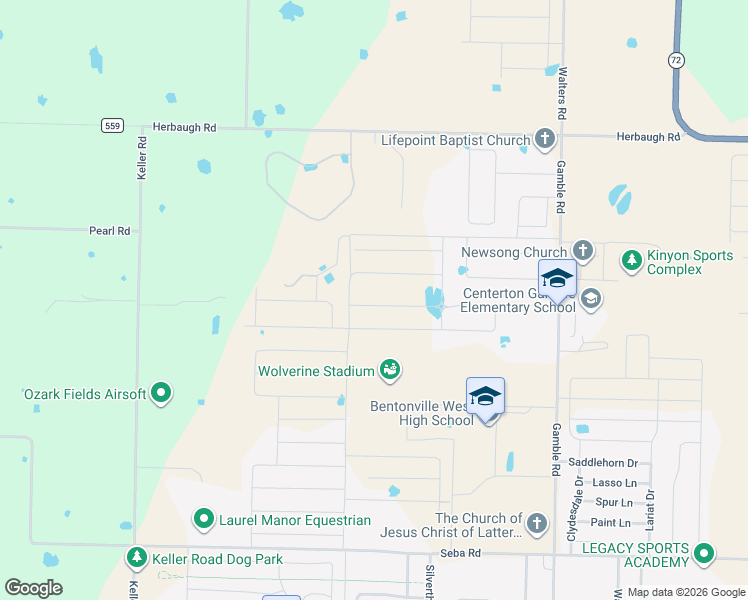 map of restaurants, bars, coffee shops, grocery stores, and more near 1240 Silver Maple Street in Centerton