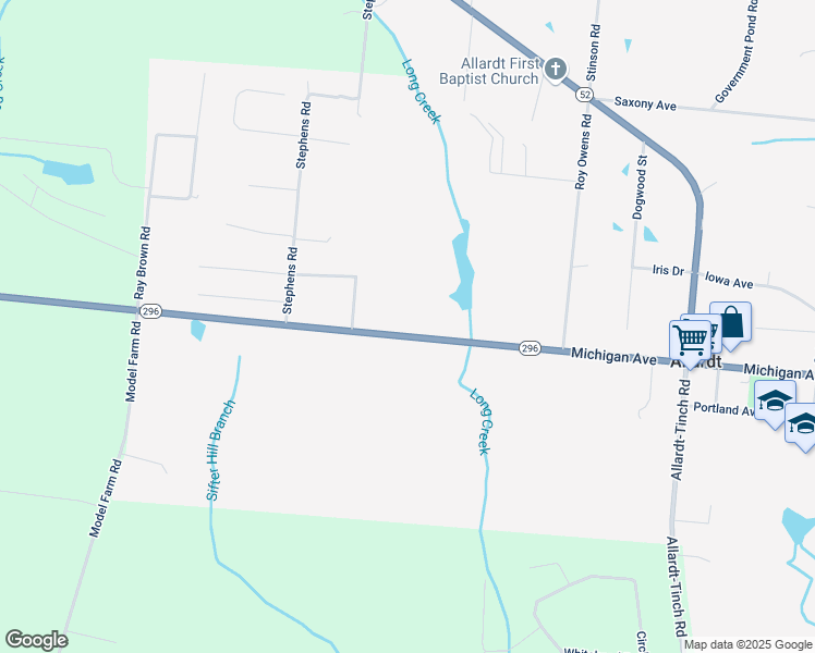 map of restaurants, bars, coffee shops, grocery stores, and more near 1671 Taylor Place Road in Jamestown