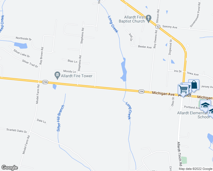 map of restaurants, bars, coffee shops, grocery stores, and more near 1671 Taylor Place Road in Jamestown