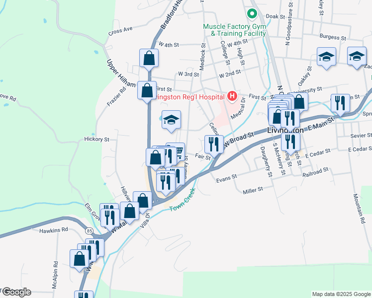 map of restaurants, bars, coffee shops, grocery stores, and more near 216 Bilbrey Street in Livingston