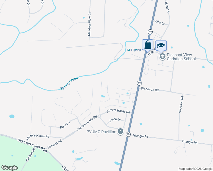 map of restaurants, bars, coffee shops, grocery stores, and more near 105 Dixie Lane in Pleasant View