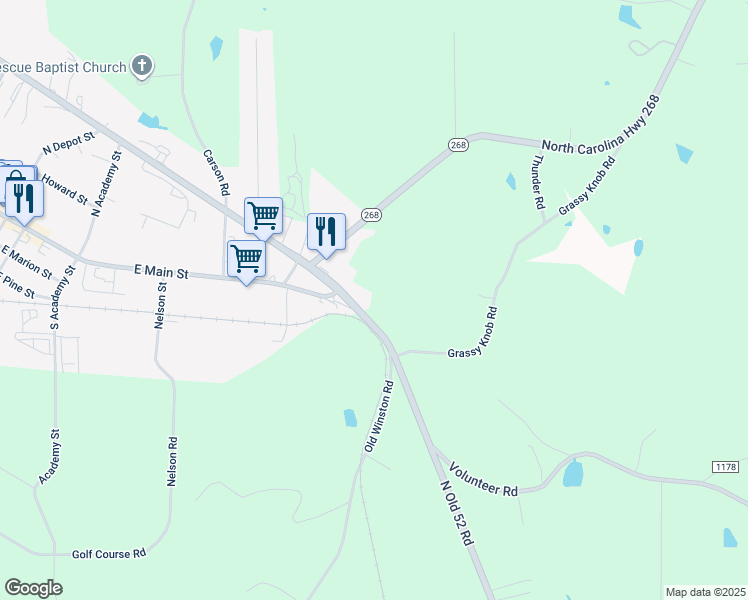 map of restaurants, bars, coffee shops, grocery stores, and more near East 52 Bypass in Pilot Mountain