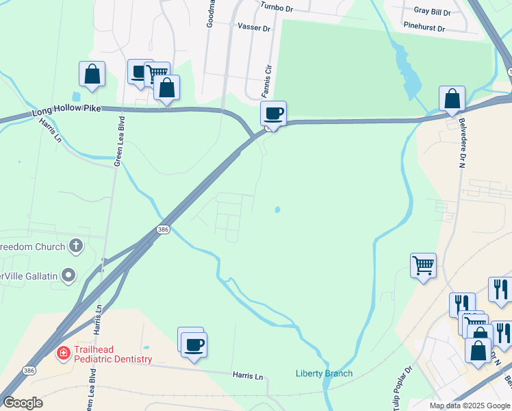 map of restaurants, bars, coffee shops, grocery stores, and more near 117 Harvard Drive in Gallatin