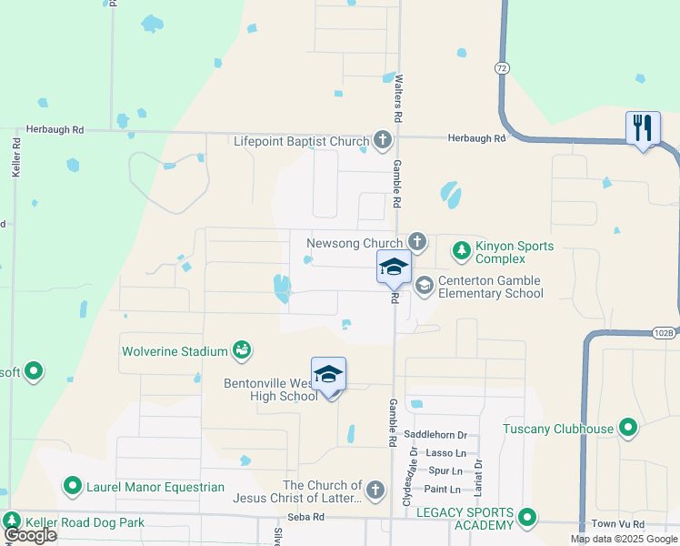 map of restaurants, bars, coffee shops, grocery stores, and more near 1011 West Ashmore Landing Loop in Centerton