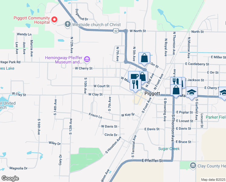 map of restaurants, bars, coffee shops, grocery stores, and more near 256 South 7th Avenue in Piggott
