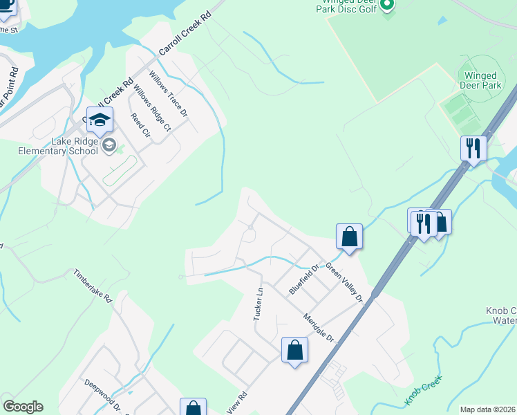 map of restaurants, bars, coffee shops, grocery stores, and more near 2 Green Valley Court in Johnson City