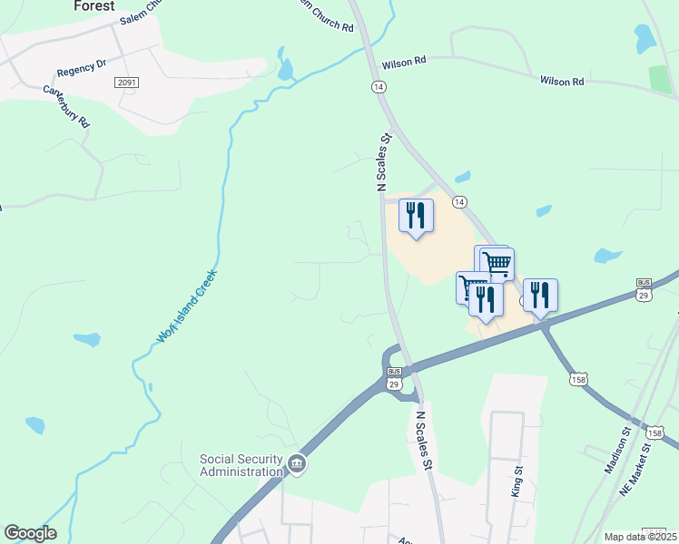 map of restaurants, bars, coffee shops, grocery stores, and more near 150 Holly Hill Drive in Reidsville
