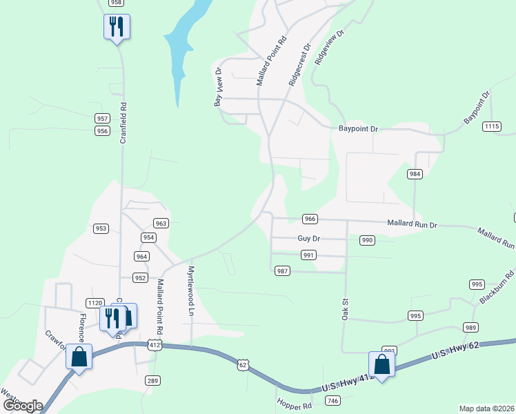 map of restaurants, bars, coffee shops, grocery stores, and more near 698 Mallard Point Road in Mountain Home