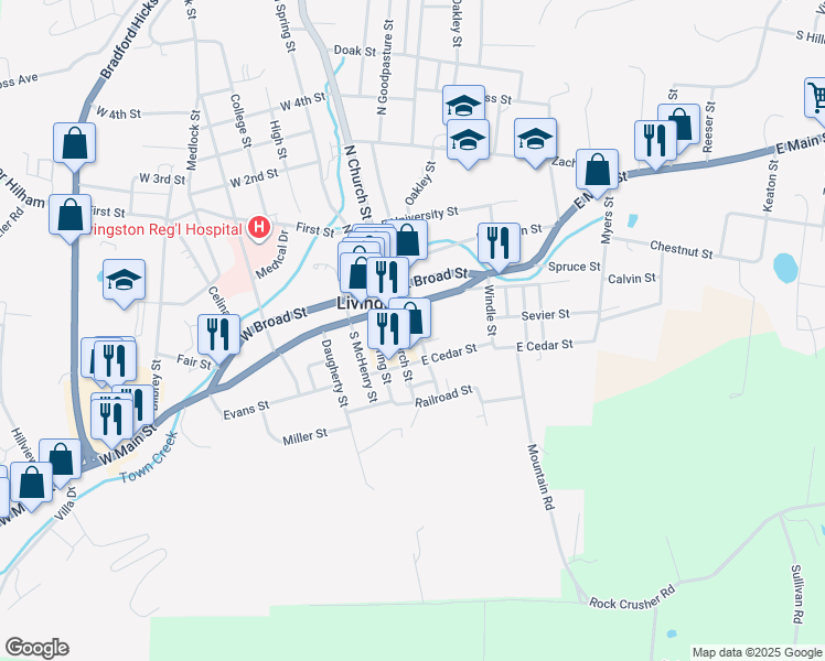 map of restaurants, bars, coffee shops, grocery stores, and more near 112 South Goodpasture Street in Livingston