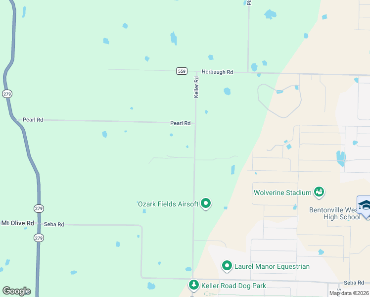 map of restaurants, bars, coffee shops, grocery stores, and more near 10895 Keller Road in Centerton