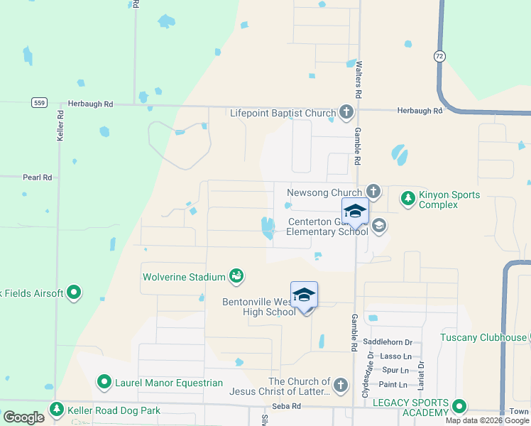 map of restaurants, bars, coffee shops, grocery stores, and more near 1100 Canyon Maple Street in Centerton