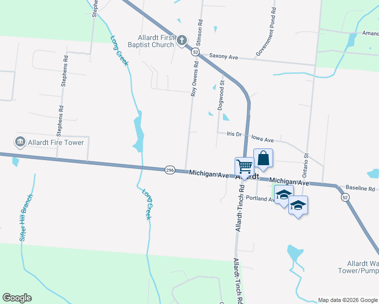 map of restaurants, bars, coffee shops, grocery stores, and more near 1355 Roy Owens Road in Jamestown