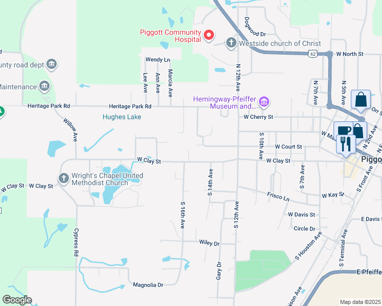 map of restaurants, bars, coffee shops, grocery stores, and more near 252 Melissa Drive in Piggott