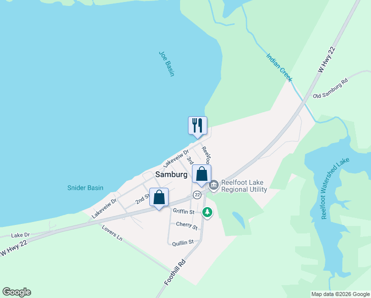 map of restaurants, bars, coffee shops, grocery stores, and more near 476 East Lakeview Drive in Hornbeak